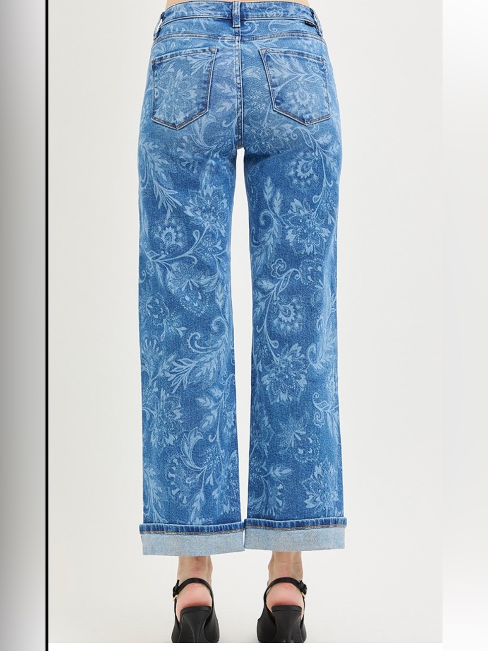 97 ❤️RISEN • MID RISE ANKLE STRAIGHT PRINT DETAILS JEANS - Picture 2 of 3